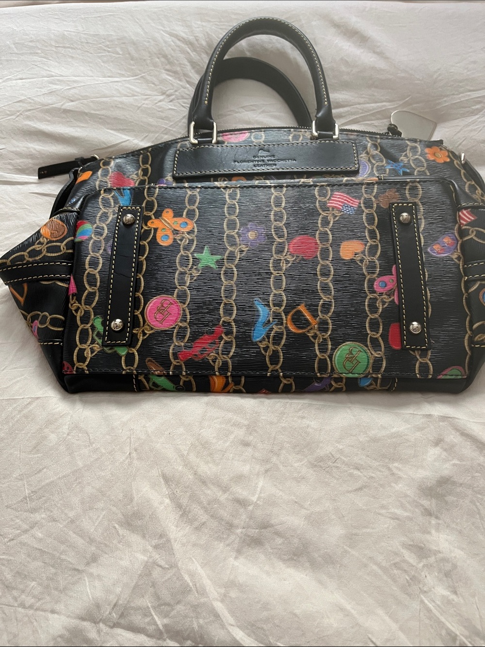 Dooney & Bourke Black Satchel with Colorful Charm Chain Print - Picture 4 of 7